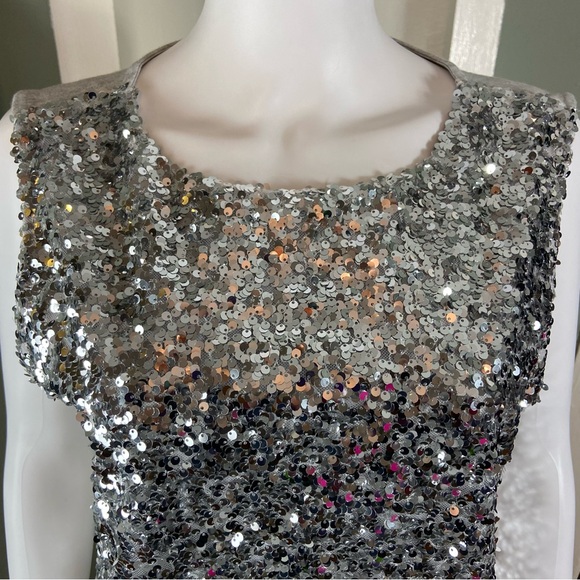 NWT New Talbots Shimmering Silver Sequin Tank Top Sleeveless Shell Top Shirt L - Picture 4 of 9